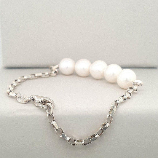 Sterling Silver Freshwater White Pearl Bracelet