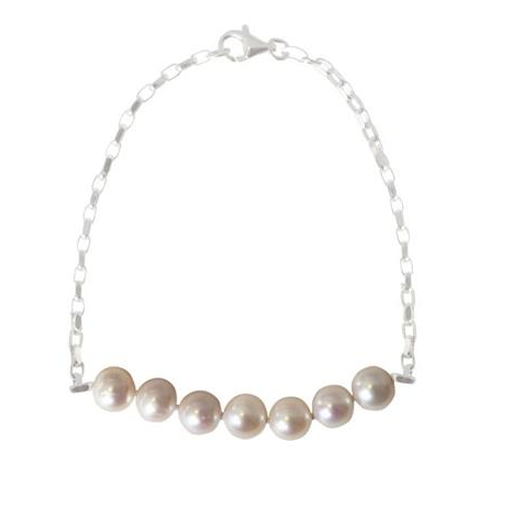 Freshwater White Pearl on a Silver Chain Bracelet