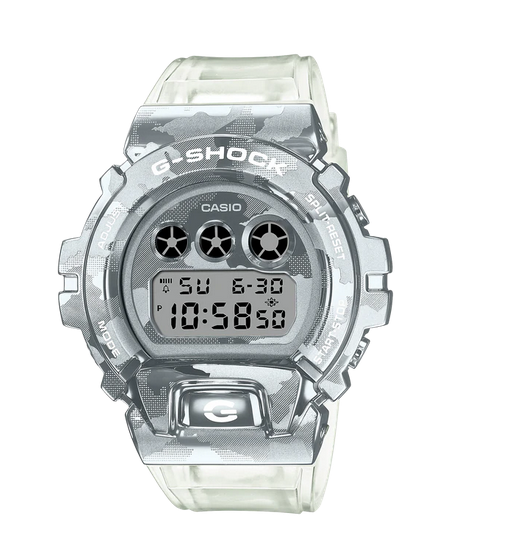 G-Shock Digital Semi Transparent Camouflage Patten on Silver and Semi Transparent Resin Strap 200m Water Resistant Quartz Watch Code: GM6900SCM-1D