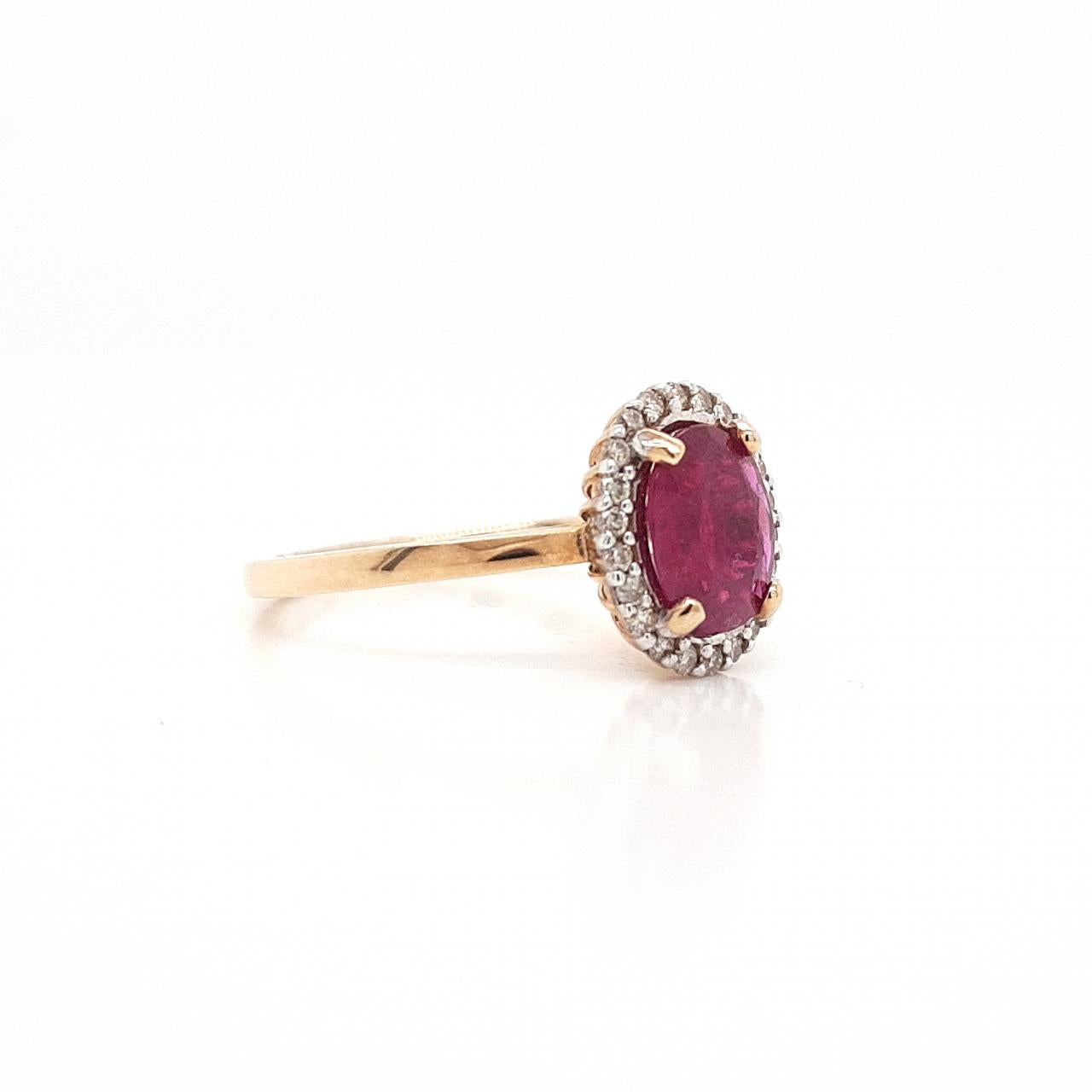 Ruby & Diamond 9ct Yellow Gold Oval Halo Ring