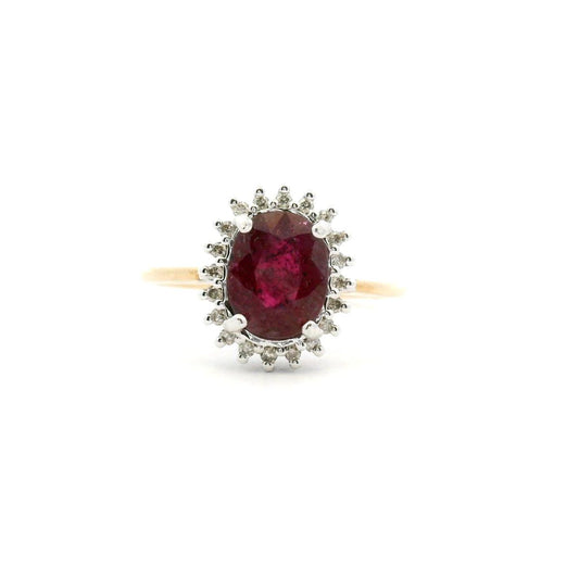 Ruby & Diamond 9k Yellow & White Gold Halo Ring