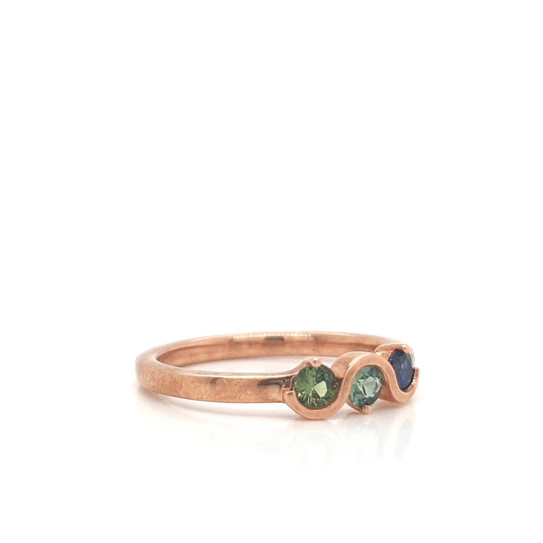 Sapphire 9ct Rose Gold Three Stone Semi Bezel Set Ring