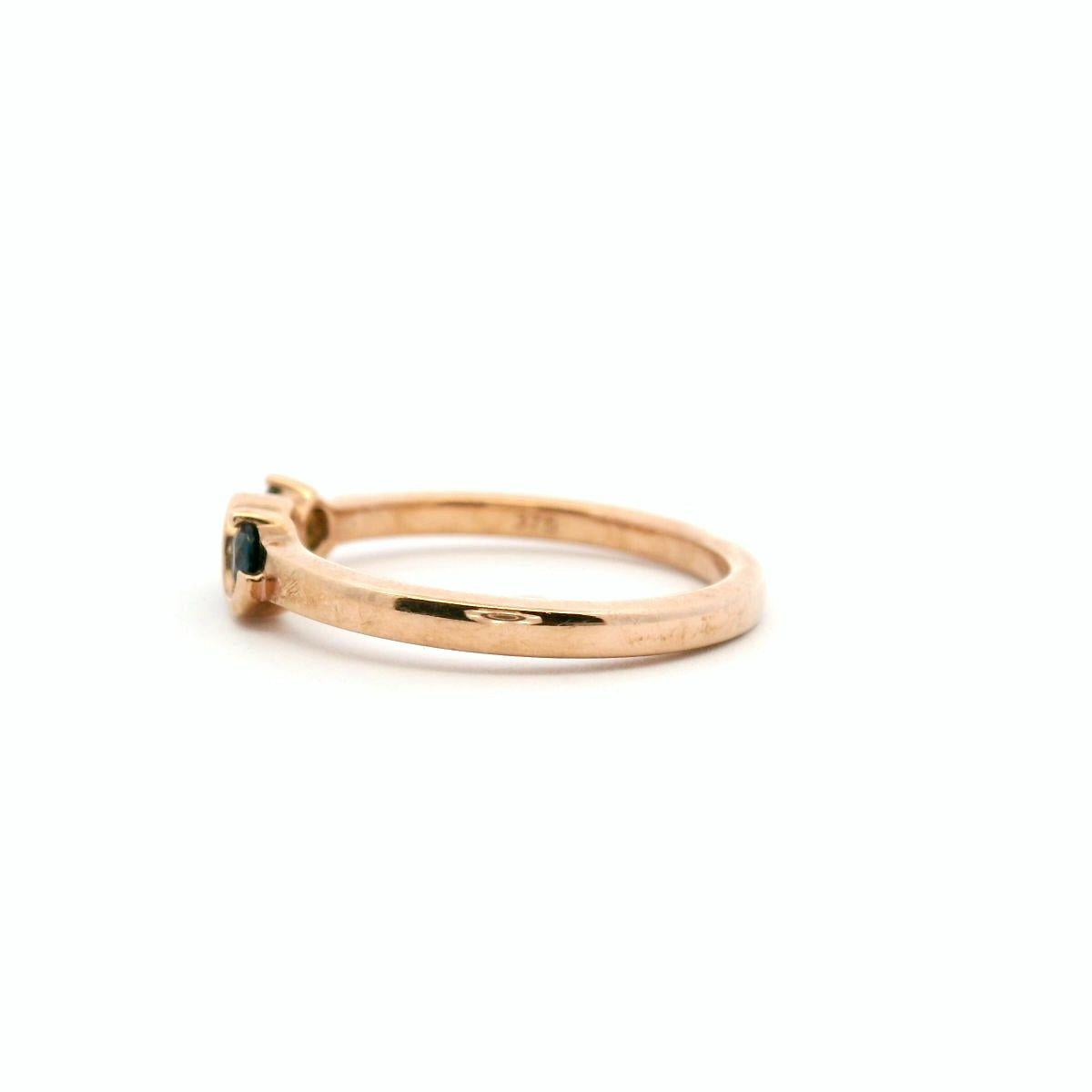 Sapphire 9ct Rose Gold Three Stone Semi Bezel Set Ring