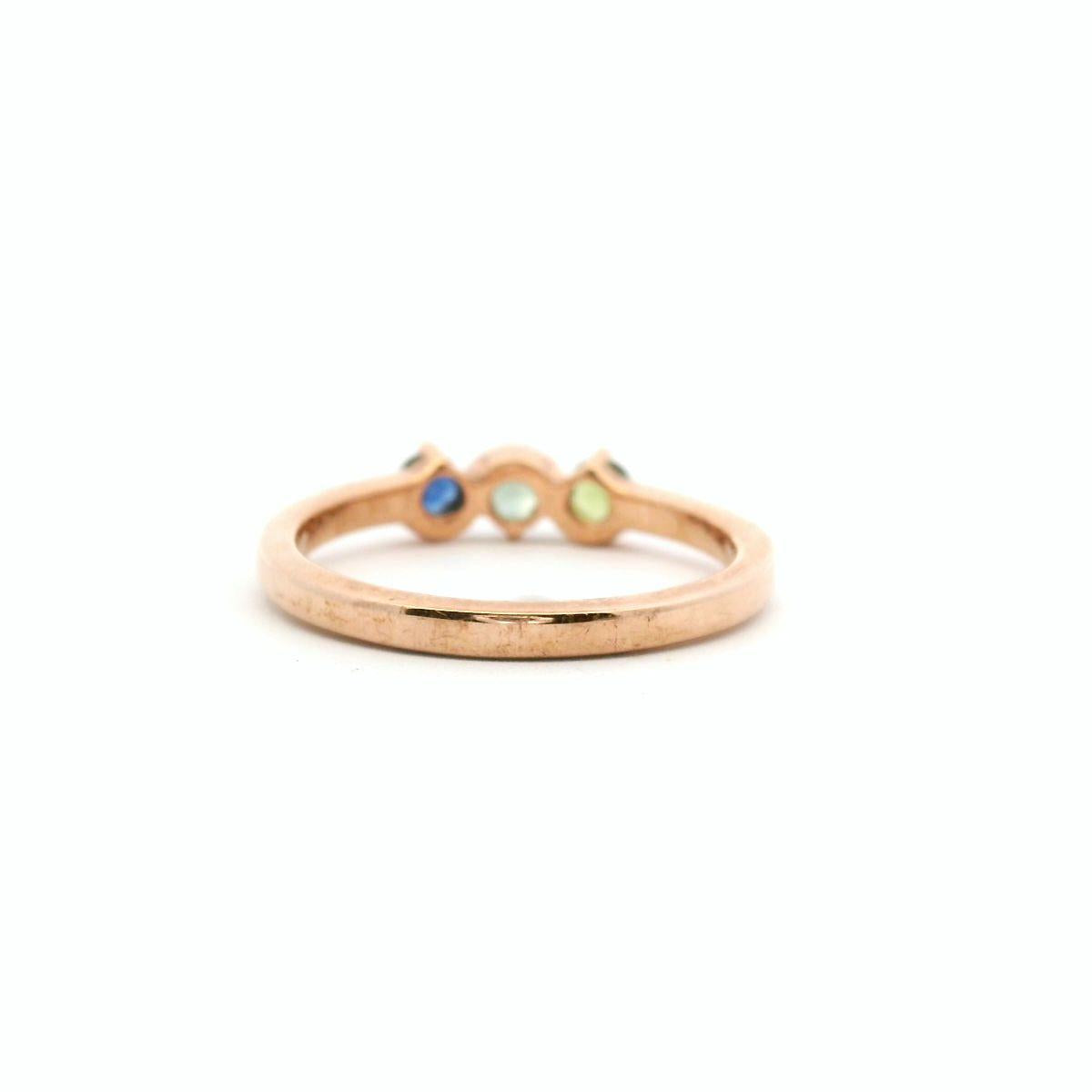 Sapphire 9ct Rose Gold Three Stone Semi Bezel Set Ring