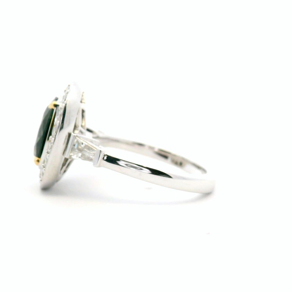 Sapphire & Diamond 18ct White and Yellow Gold Radiant Cut 2.88ct Teal Sapphire and Diamond Ring