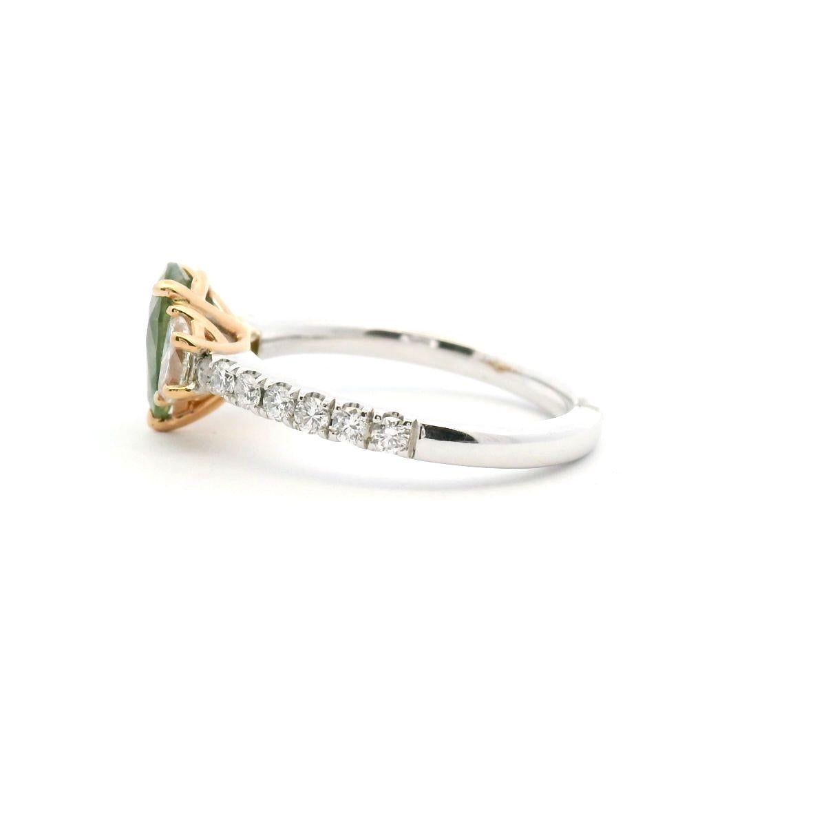 Sapphire & Diamond 18ct White and Rose Gold Pear Cut Green Sapphire and Diamond Ring