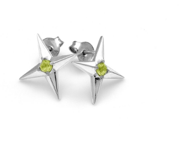 Stolen Girlfriends Club Sterling Silver  Olivine Gemstone Star Spike Stud Earrings