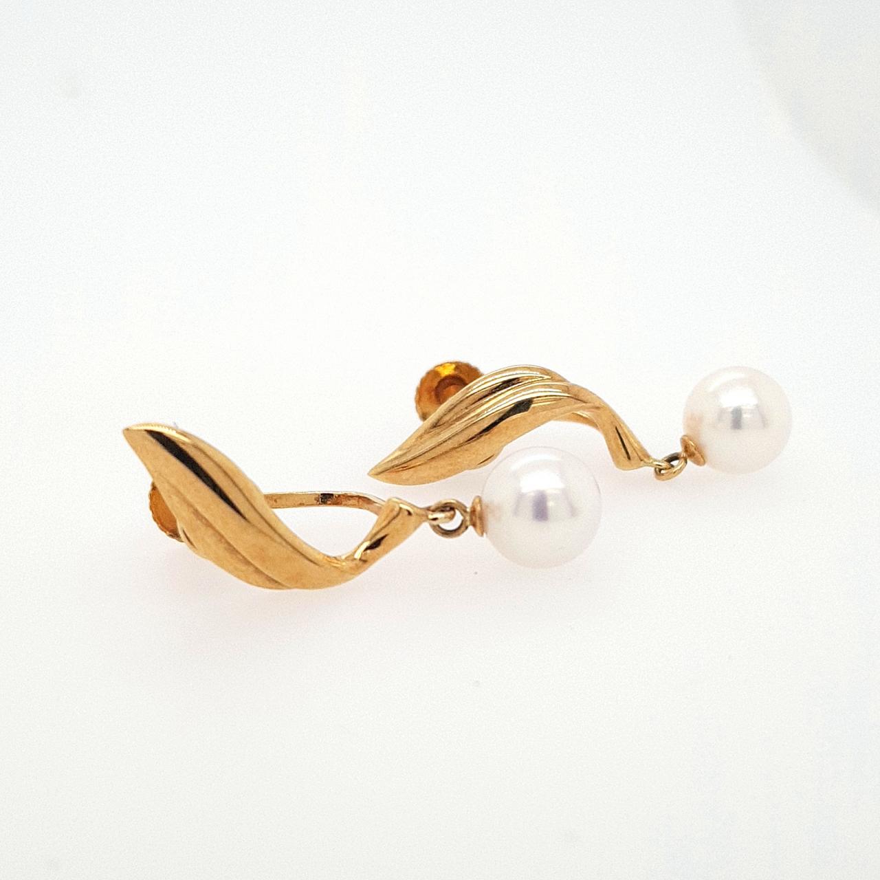Estate 18ct Yellow Gold Genuine Mikimoto Akoya Cultured Pearl Earrings