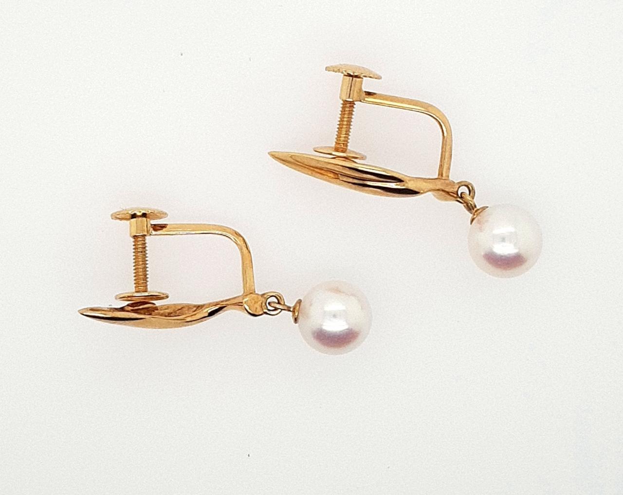 Estate 18ct Yellow Gold Genuine Mikimoto Akoya Cultured Pearl Earrings