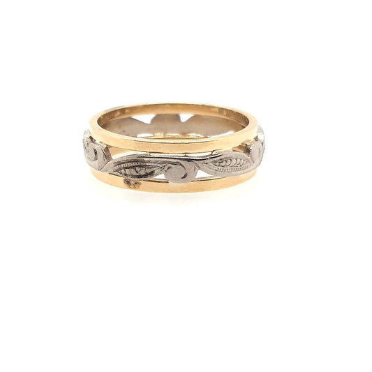 Estate 14ct Two Tone Yellow and White Gold Leaf Style Ring