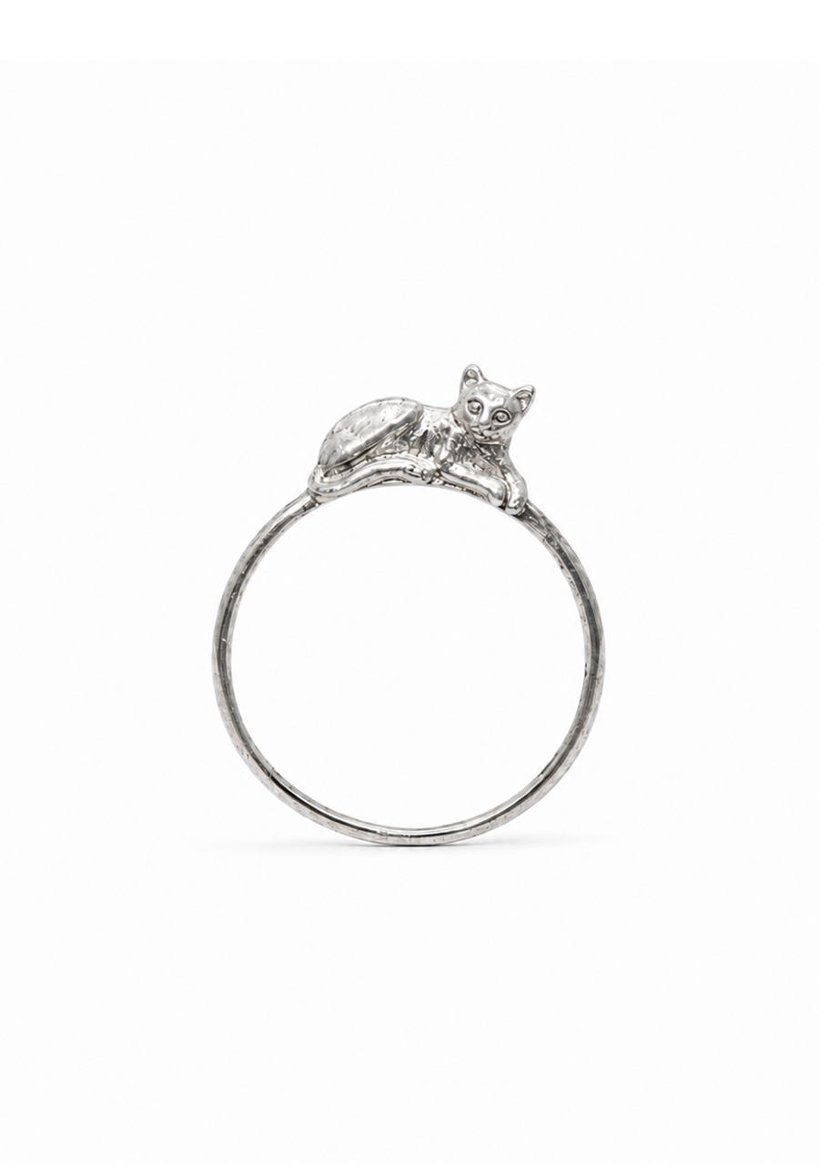 Best Friends Sterling Silver Laying Cat Ring