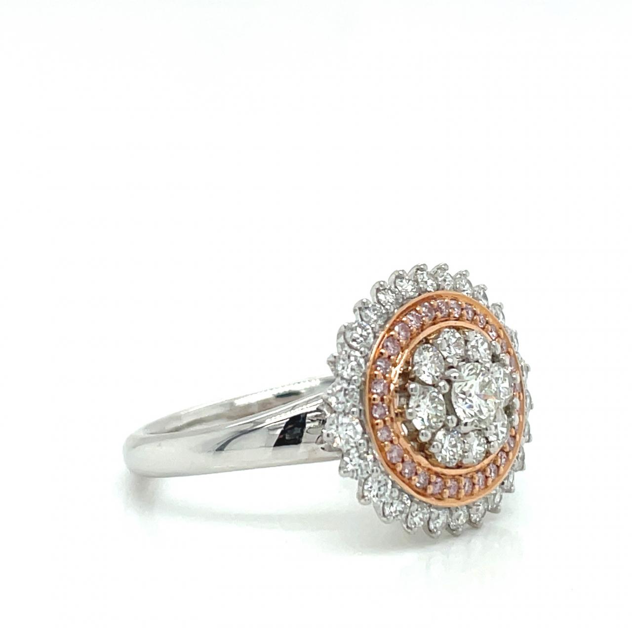 Pink Diamond & White Diamond 18k White & Rose Gold Large Cluster Ring