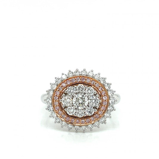 Pink Diamond & White Diamond 18k White & Rose Gold Large Cluster Ring