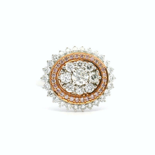 Pink Diamond & White Diamond 18k White & Rose Gold Large Cluster Ring