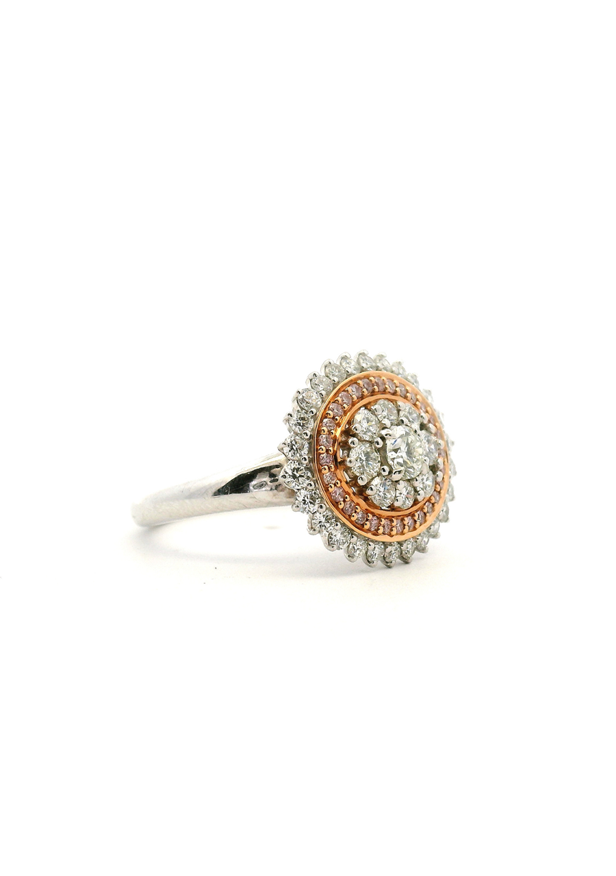 Pink Diamond & White Diamond 18k White & Rose Gold Large Cluster Ring
