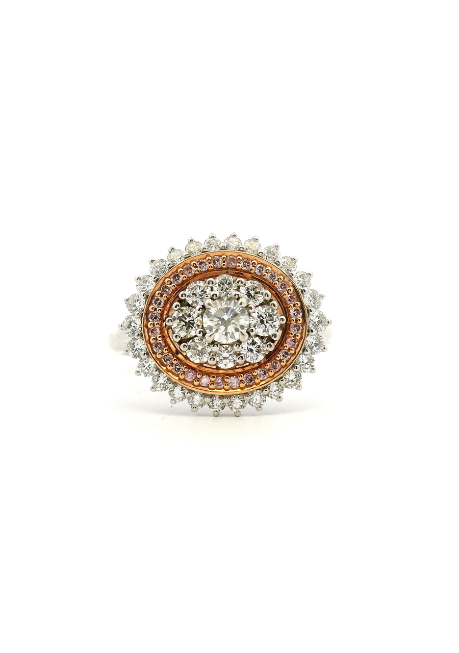 Pink Diamond & White Diamond 18k White & Rose Gold Large Cluster Ring
