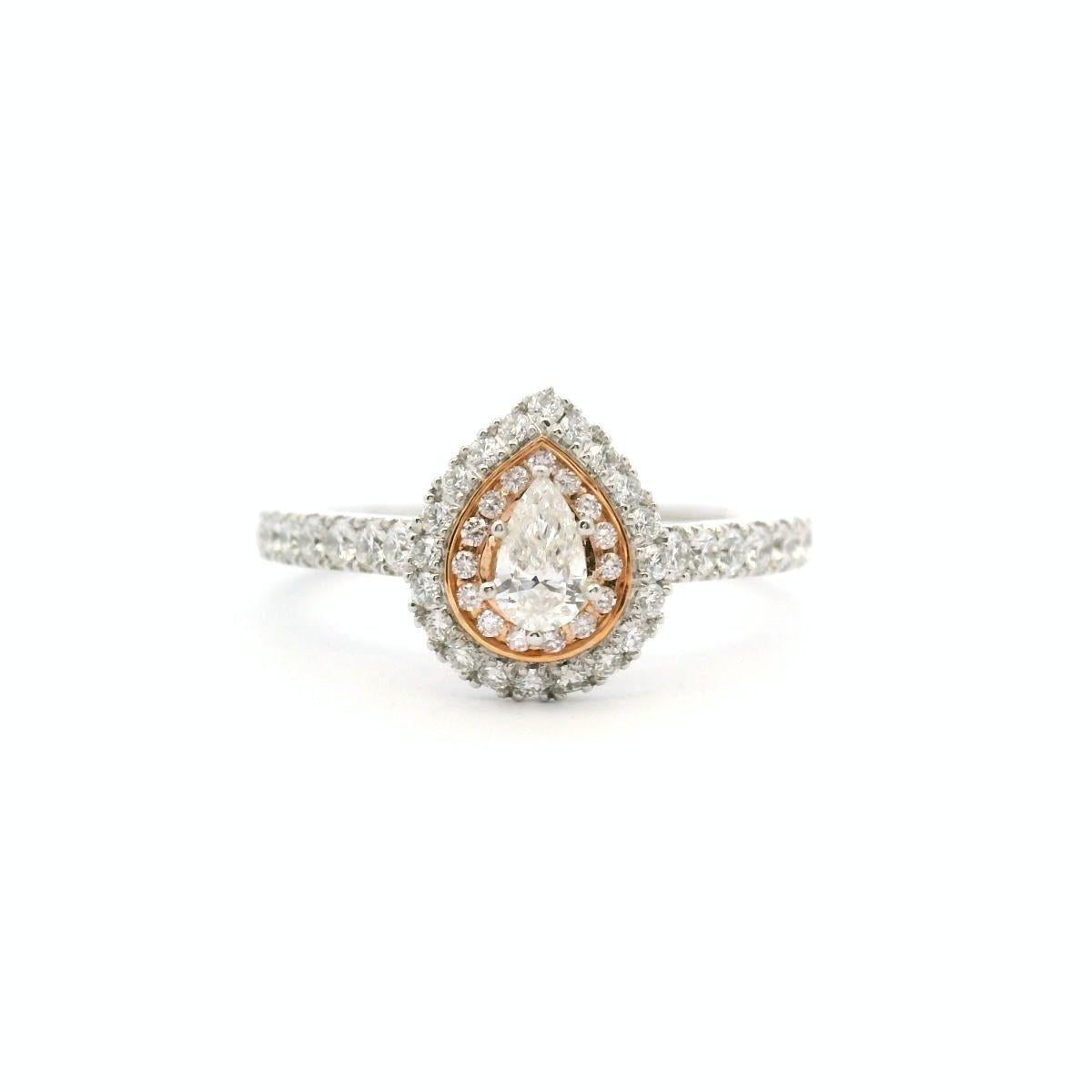 Pink Diamond & White Diamond 18k White & Rose Gold Tear Drop Halo Ring