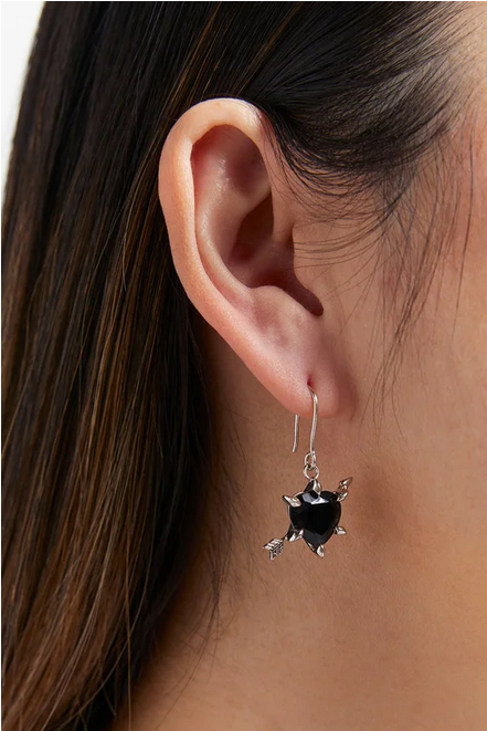 Karen Walker Sterling Silver Cupid's Arrow and Heart Black Onyx Hook Earrings
