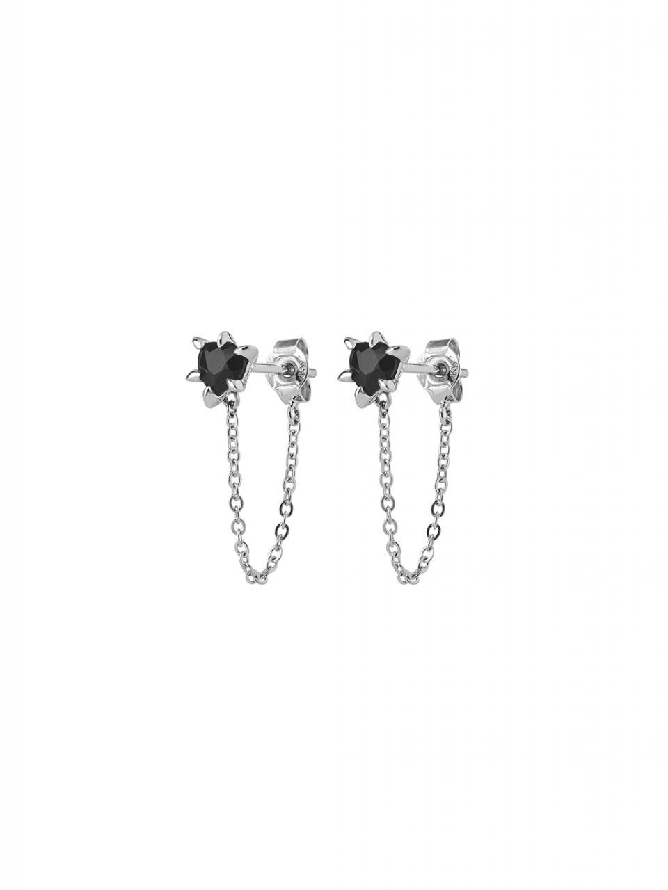 Karen Walker Cupid's Heart and Chain Black Onyx Stud Earrings