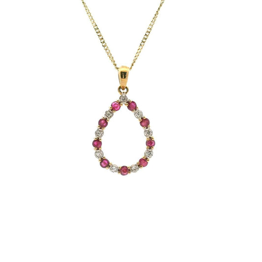 Ruby & Diamond 9k Yellow Gold Teardrop Pendant