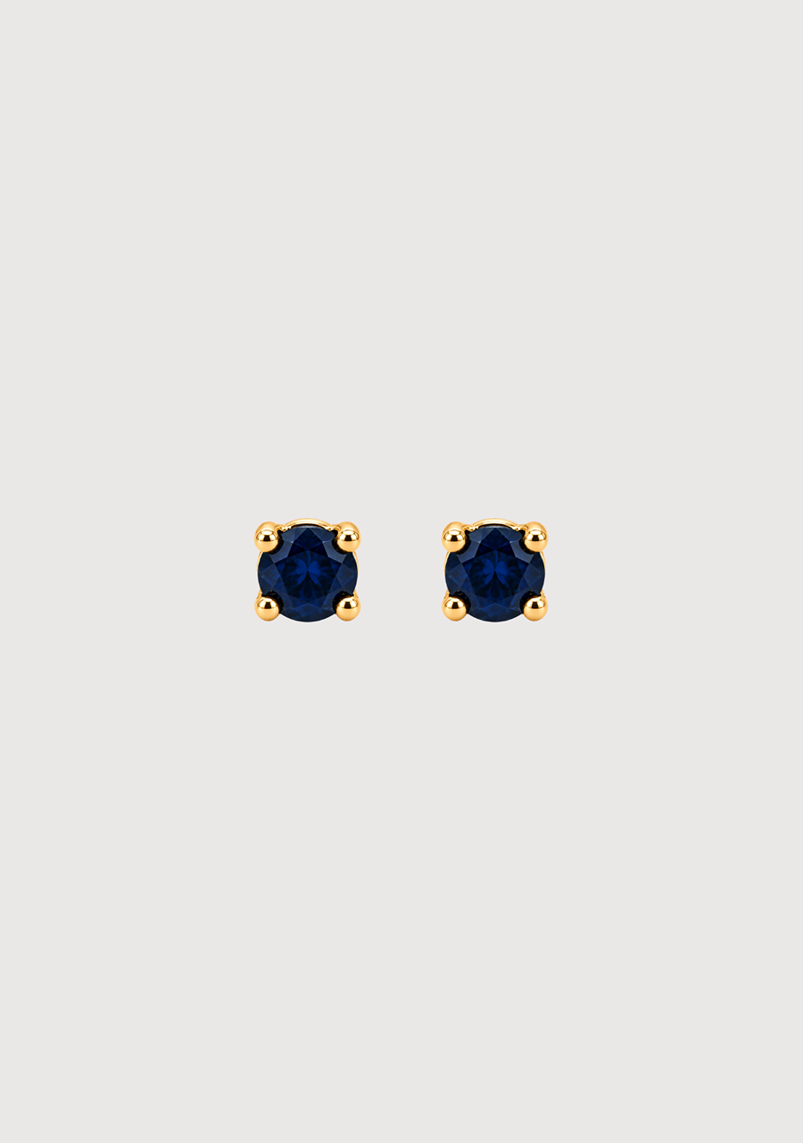 9ct Yellow Gold Round Black Sapphire Four Claw Stud Earrings