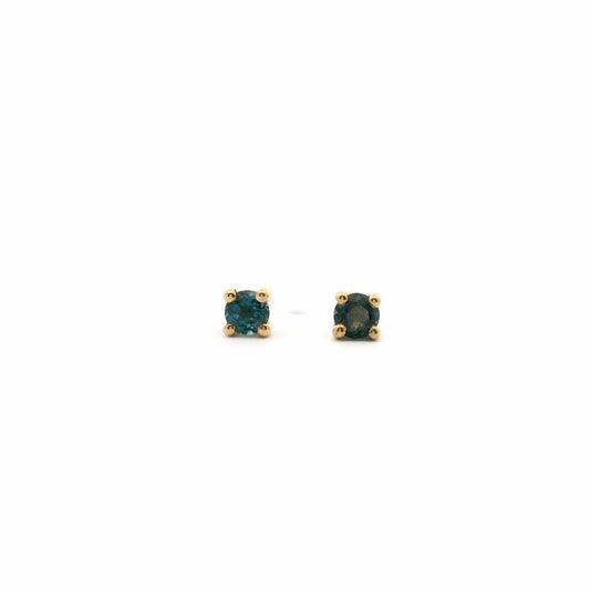 9ct Yellow Gold Round London Blue Topaz Four Claw Stud Earrings