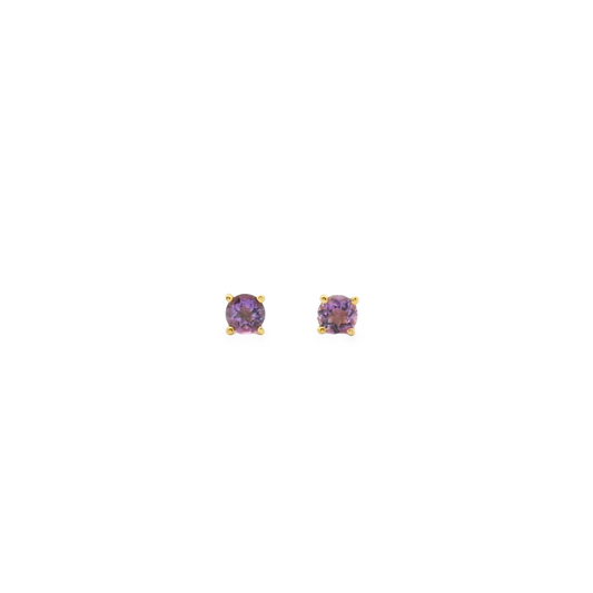 9ct Yellow Gold Round Amethyst Four Claw Stud Earrings