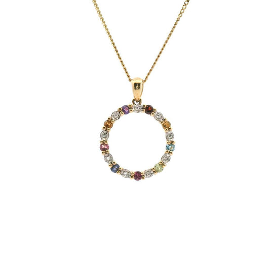 9ct Yellow Gold Multi Coloured Gemstone Round Pendant ONLY