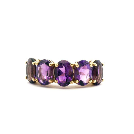 Amethyst 9k Yellow Gold Five Stone Ring