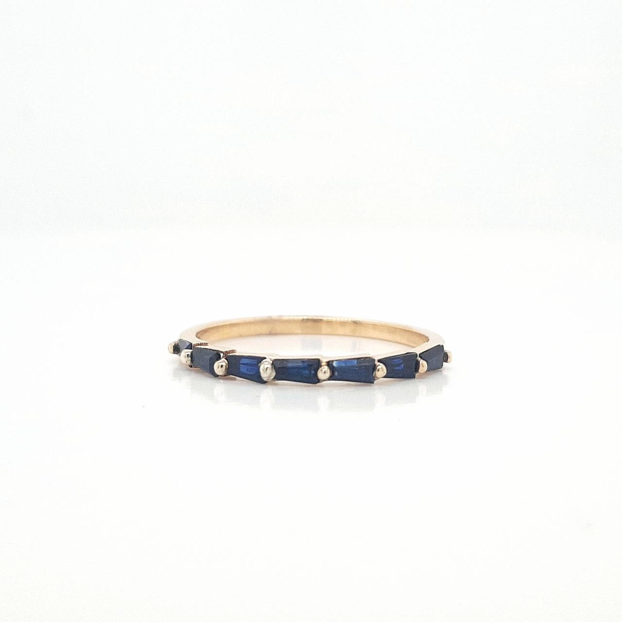 Sapphire 9ct Yellow Gold 0.65ct Tapered Baguette Deep Blue Sapphire Claw Set Band Ring