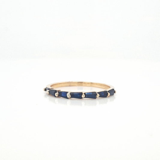 Sapphire 9ct Yellow Gold 0.65ct Tapered Baguette Deep Blue Sapphire Claw Set Band Ring