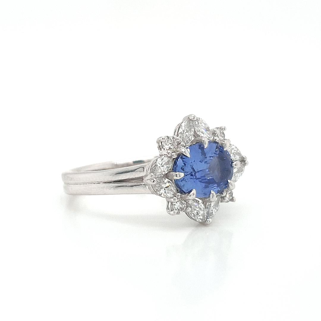 Sapphire & Diamond 18ct White Gold Multi Shape Cluster Split Band Ring