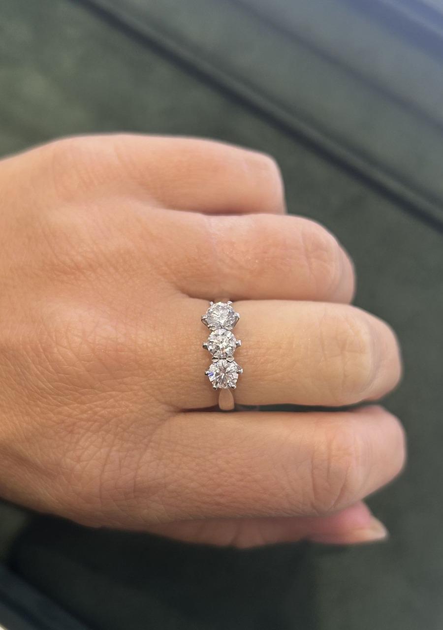 18ct White Gold 1.38ct Round Brilliant Lab Grown Diamond Claw Set Three Stone Ring
