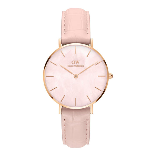 Daniel Wellington 32mm Rose Gold Plated Petite Rouge Pink Leather Strap Watch with Mother of Pearl Dial