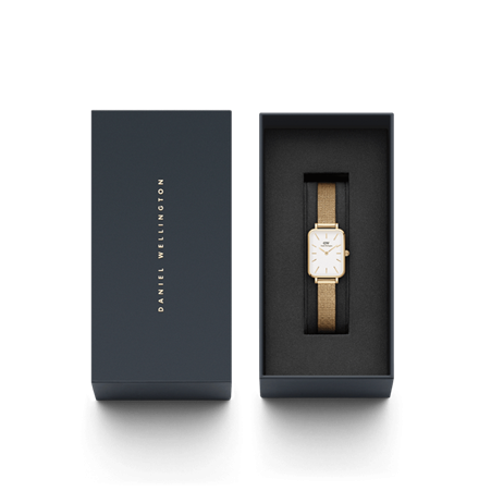 Daniel Wellington 20x26 Gold Quadro Pressed Evergold Mesh Strap Watch with White Dial DW00100556