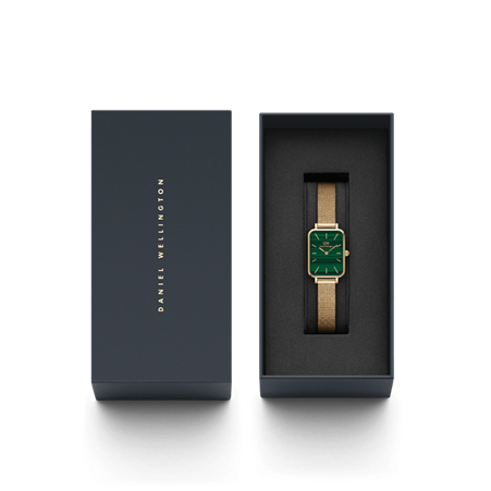 Daniel Wellington 20x26 Gold Plated Quadro Pressed Evergold Mesh Strap Watch with Green Dial