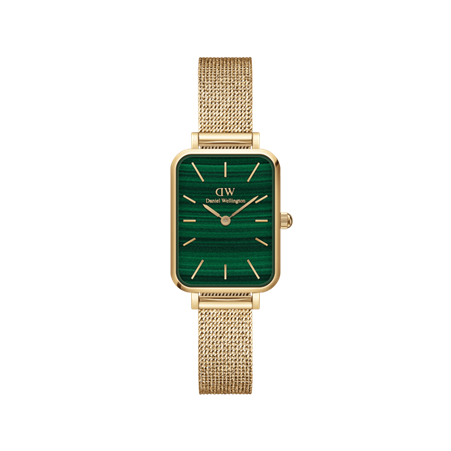 Daniel Wellington 20x26 Gold Plated Quadro Pressed Evergold Mesh Strap Watch with Green Dial