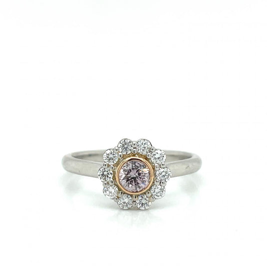 Pink Diamond & White Diamond Platinum & 18k Rose Gold Cluster Ring
