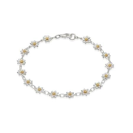 Daisy London Sterling Silver & 18ct Yellow Gold Plated Sixteen Bellis Daisy Chain Bracelet