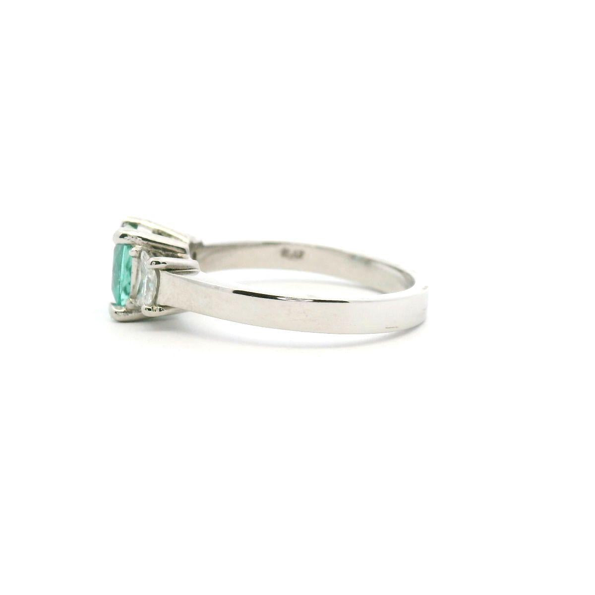 Tourmaline & Diamond Platinum Paraiba Three Stone Ring