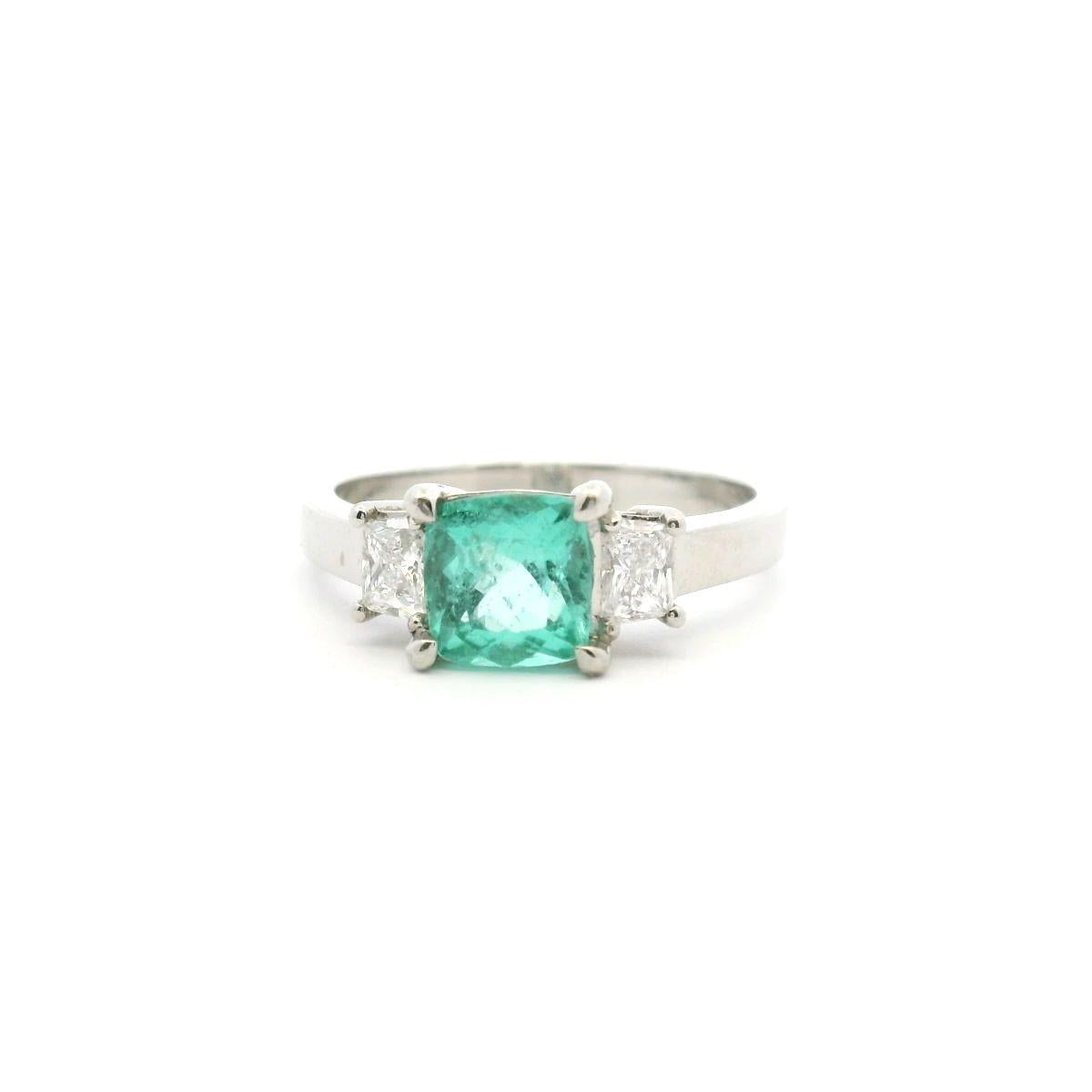 Tourmaline & Diamond Platinum Paraiba Three Stone Ring