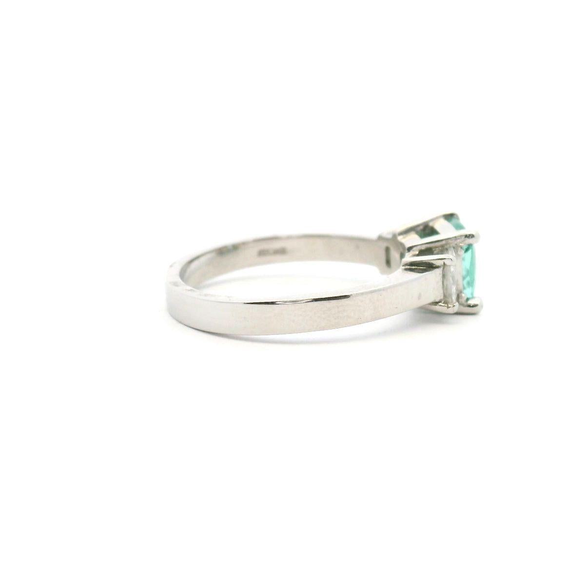 Tourmaline & Diamond Platinum Paraiba Three Stone Ring