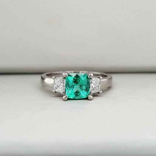 Tourmaline & Diamond Platinum Paraiba Three Stone Ring