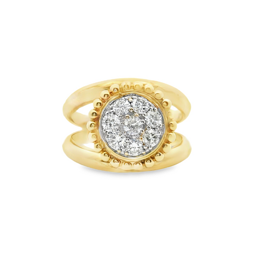 9ct Yellow Gold Diamond Cluster Split Band Ring