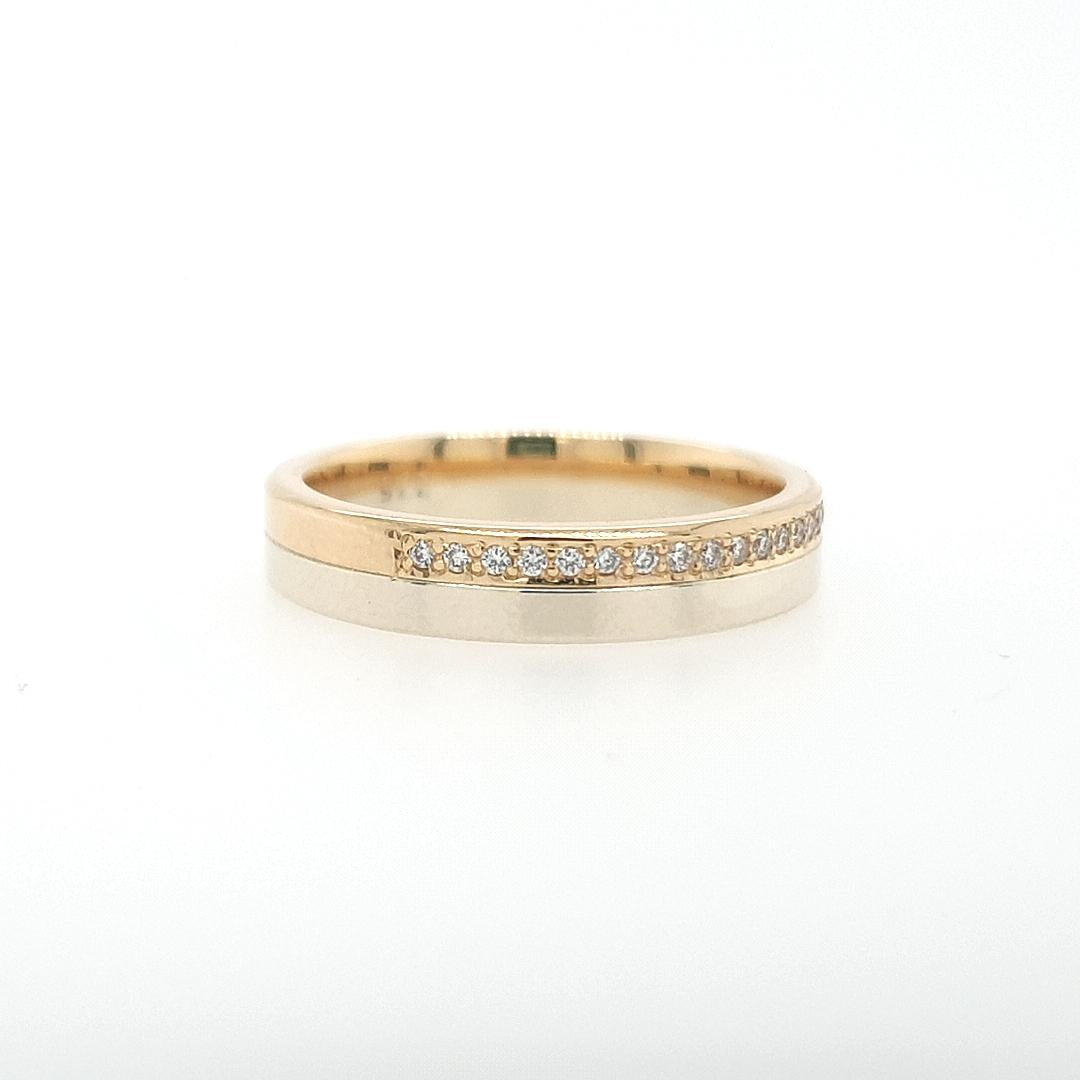 9ct Two-Tone Yellow & White Gold Flat Soldered Diamond Band Ring