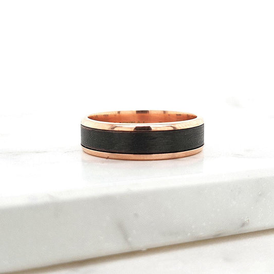 9ct Rose Gold & Carbon Fiber 6mm Ring