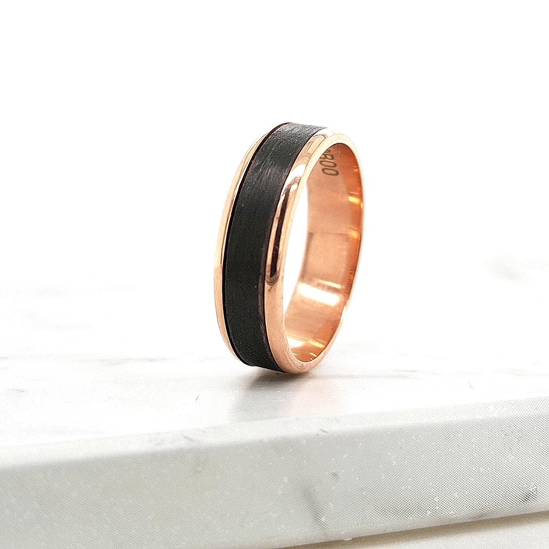9ct Rose Gold & Carbon Fiber 6mm Ring