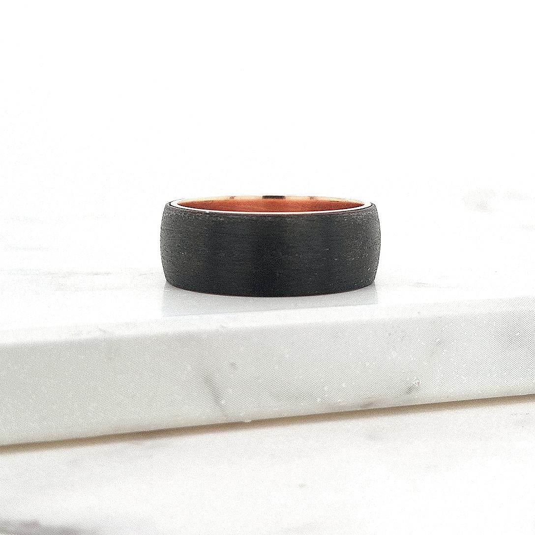 9ct Rose Gold & Brushed Carbon Fibre 8mm Ring