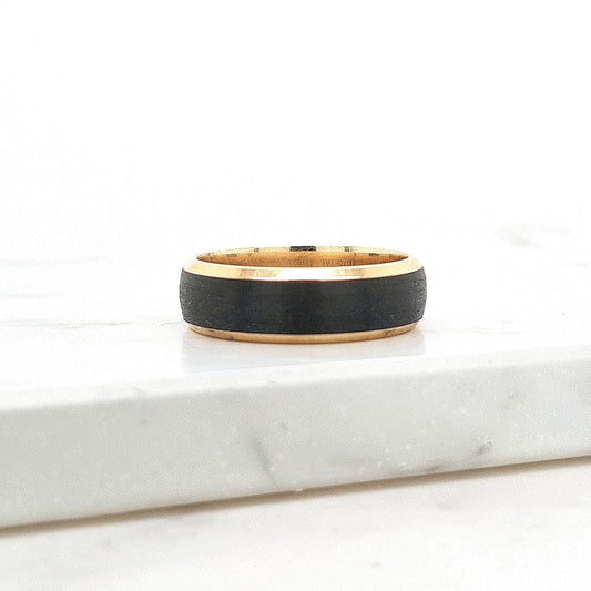9ct Yellow Gold & Brushed Carbon Fibre 6.5mm Ring