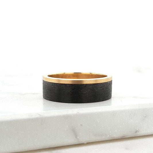 9ct Yellow Gold & Brushed Carbon Fibre 7mm Ring